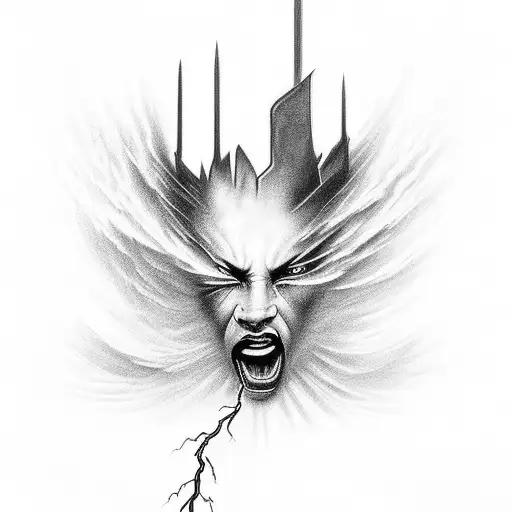 A creative fusion of a lightning storm and biblical imagery, symbolizing the power and inspiration found in both sources tattoo design idea