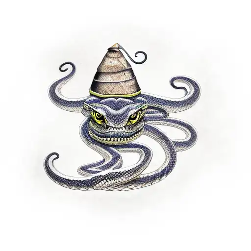 Rattlesnake wearing wizard hat tattoo design idea