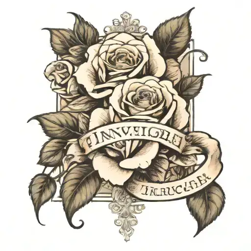 roses with quote - a true warior is invincible because he contests with nothing"  tattoo design idea
