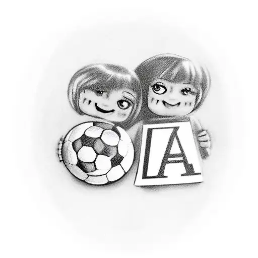 2 girls 1 boy (my kids) their initials are AAA, soccer, Catholic, Salvadoran tattoo design idea