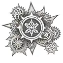 Sobriety symbol integrated into a mechanical gear design tattoo design idea