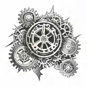 Sobriety symbol integrated into a mechanical gear design tattoo design idea