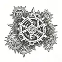 Sobriety symbol integrated into a mechanical gear design tattoo design idea