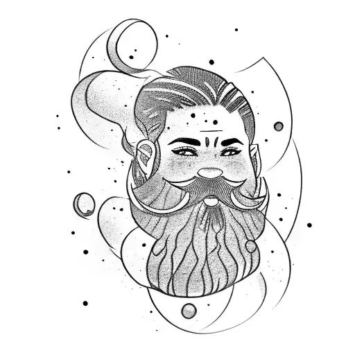 Dwarven Woman with beard flexing her bicep tattoo design idea