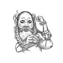 Dwarven Woman with beard flexing her bicep tattoo design idea