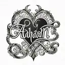 A stylized script of the name 'Adnan' intertwined with a delicate heart tattoo design idea