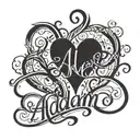 A stylized script of the name 'Adnan' intertwined with a delicate heart tattoo design idea