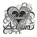 A stylized script of the name 'Adnan' intertwined with a delicate heart tattoo design idea