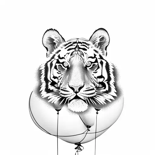 tiger holding balloon on a string tattoo design idea