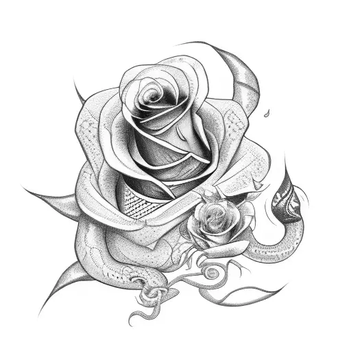 snake with roses tattoo design idea