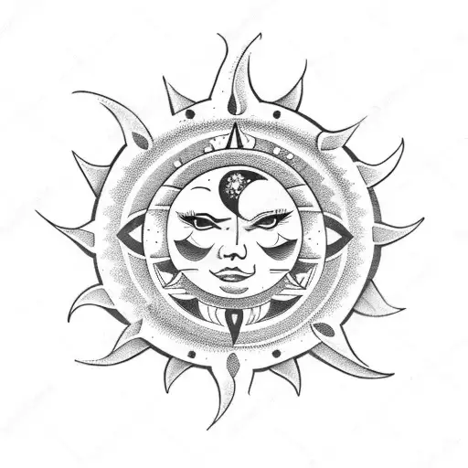 sun, moon and star tattoo design idea