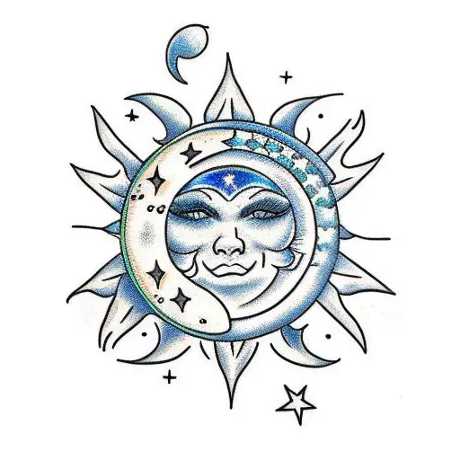 sun, moon and star tattoo design idea