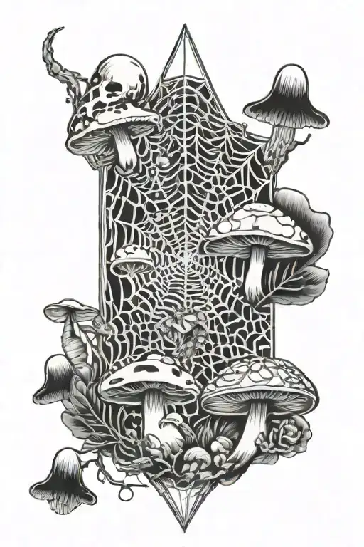spider web and mushrooms  tattoo design idea