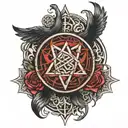 satan, Helheim, Asgard, Bifrost, Valhalla, Nordic runes, and the 7 tenets of the satanic temple tattoo design idea