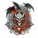 satan, Helheim, Asgard, Bifrost, Valhalla, Nordic runes, and the 7 tenets of the satanic temple tattoo design idea