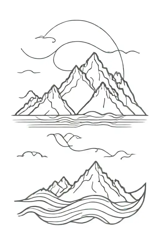 mountains and ocean waves tattoo design idea