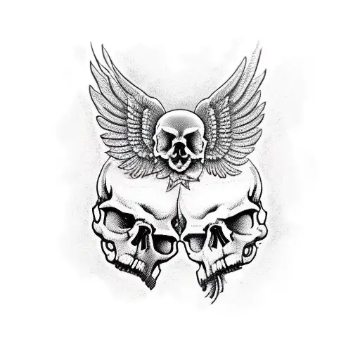 skull wings roses karma tattoo design idea