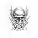 skull wings roses karma tattoo design idea