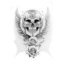 skull wings roses karma tattoo design idea