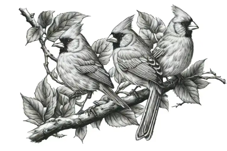 two cardinals sitting on a branch tattoo design idea