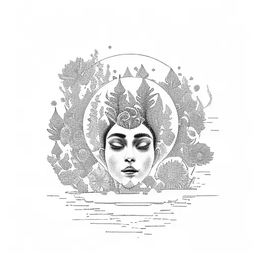 A serene moonlit scene of a spiritual soul meditating amidst a vibrant forest of flowers tattoo design idea