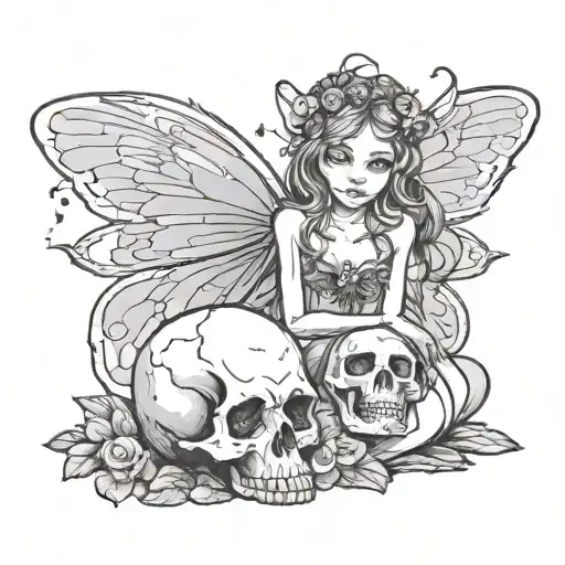 fairy holding skull tattoo design idea