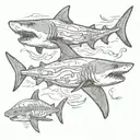 anatomical shark swimming tattoo design idea