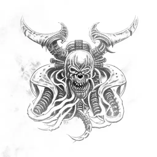 A Warhammer 40k Space Marine battling a Lovecraftian creature tattoo design idea