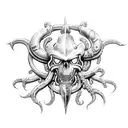 A Warhammer 40k Space Marine battling a Lovecraftian creature tattoo design idea