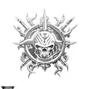 A Warhammer 40k Space Marine battling a Lovecraftian creature tattoo design idea