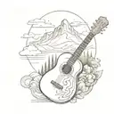 A tattoo design combining a guitar and a mountain landscape tattoo design idea