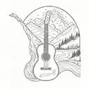 A tattoo design combining a guitar and a mountain landscape tattoo design idea