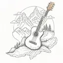 A tattoo design combining a guitar and a mountain landscape tattoo design idea