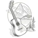 A tattoo design combining a guitar and a mountain landscape tattoo design idea