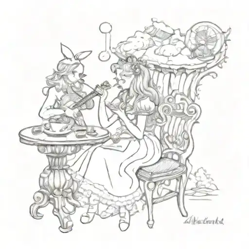 A concert scene with a twist of Alice in Wonderland elements tattoo design idea