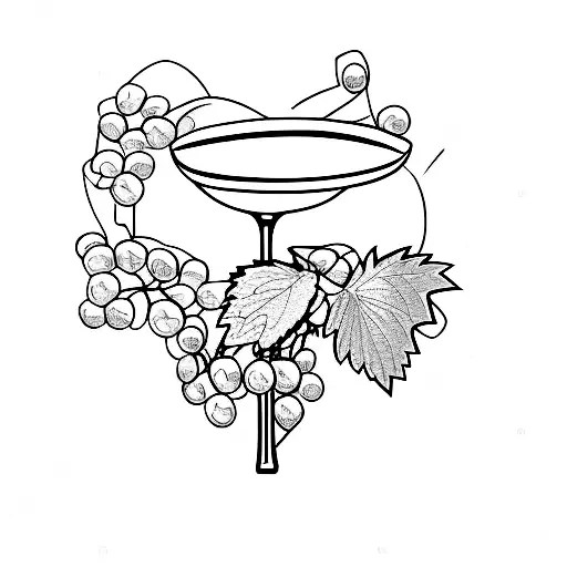 A vineyard landscape with grapevines and a wine glass tattoo design idea