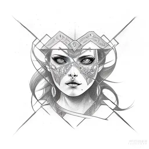 Woman warrior circle tattoo writing gothic  tattoo design idea