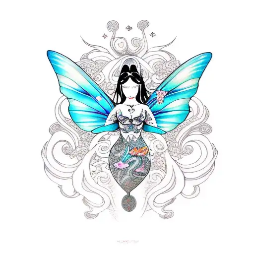 Butterfly Fairy Mermaid symmetrical tattoo design idea