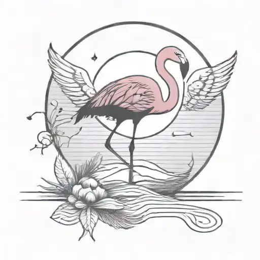 Flamingo and cat under the moon tattoo design idea