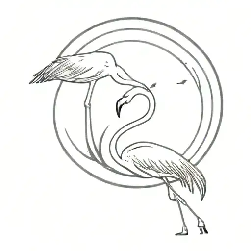 Flamingo playing with cat under the moon tattoo design idea