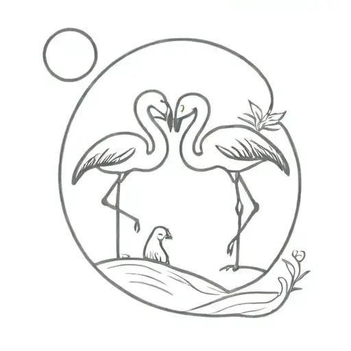 Flamingo and cat under the moon tattoo design idea
