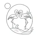 Flamingo and cat under the moon tattoo design idea