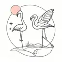 Flamingo and cat under the moon tattoo design idea