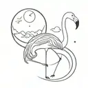 Flamingo and cat under the moon tattoo design idea