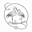 Flamingo and cat under the moon tattoo design idea