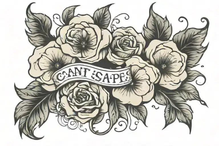 flowers with the words can't escape fate tattoo design idea