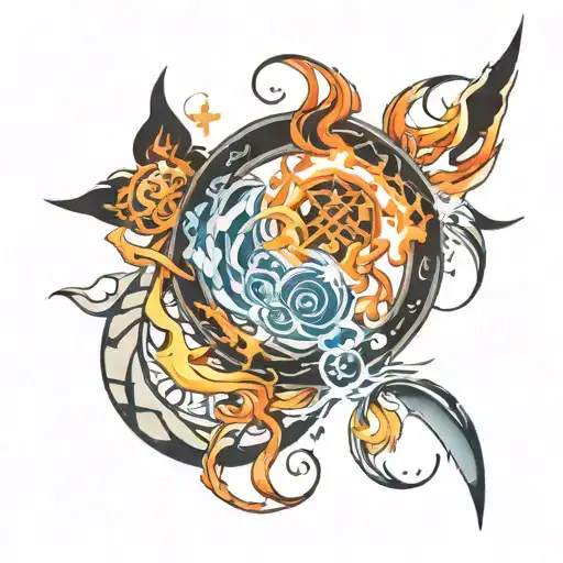 fire, water, earth, wind symbols tattoo design idea