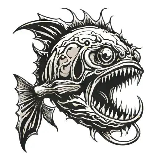 decomposing angler fish swimming tattoo design idea