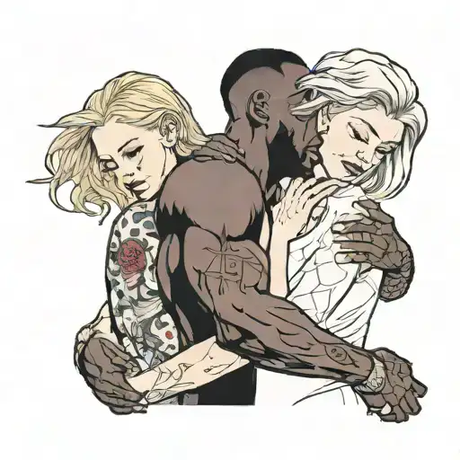 a dominant muscular black man holding in arms a shy skinny white blonde female tattoo design idea