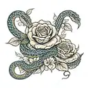 roses and snake  tattoo design idea